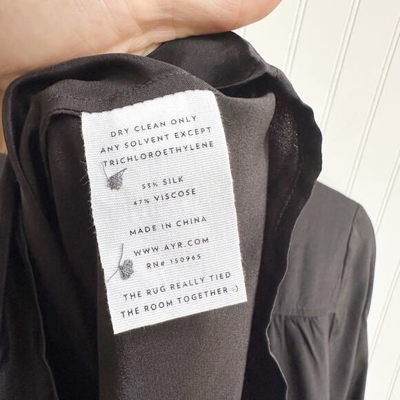 AYR Black Silk The New Age Button Down Shirt Blouse Women’s Size Small - Picture 8 of 9